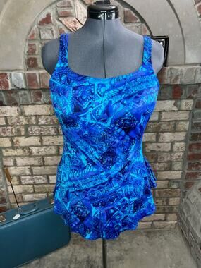 Maxine of hollywood one piece swimsuit geometric blue green